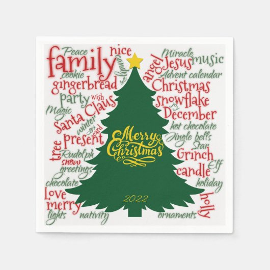 Weihnachtsbaum Wolke rot grünes Geschenk Serviette (Vorderseite)