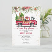 Weihnachtsbaum Woodland Animal Drive Kinderdusche Einladung (Stehend Vorderseite)