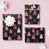 Weihnachtsbaum Woodland Pink Black Geschenkpapier Set