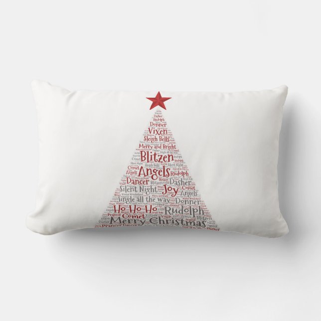 Weihnachtsbaum Word Art mit Red Star Lendenkissen (Vorderseite)