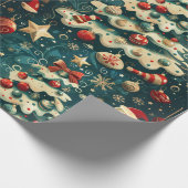 Weihnachtsbaum Wrapping Paper Vintag Blue Geschenkpapier (Ecke)