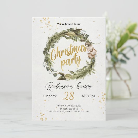 Weihnachtsbaum Wreath Party Feiertag Einladung (Stehend Vorderseite)