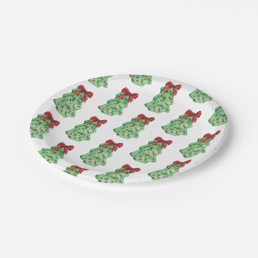 Weihnachtsbaum Wüste Urlaub grün rot Pappteller (Schrägansicht)