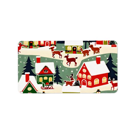 Weihnachtsbaum Xmas Dorf Schnee Pic Adressaufkleber (Vorne)