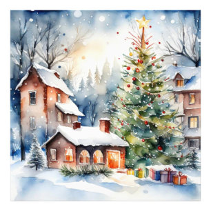 Weihnachtsbaum Xmas Dorf Schnee Pic Fotodruck