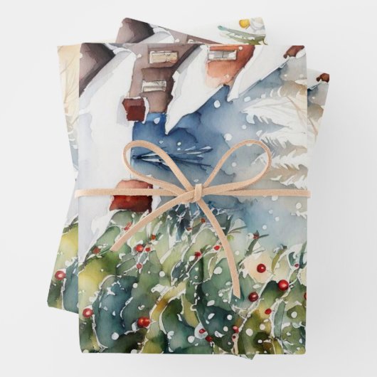 Weihnachtsbaum Xmas Dorf Schnee Pic Geschenkpapier Set (Beispiel)