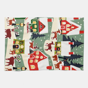 Weihnachtsbaum Xmas Dorf Schnee Pic Geschirrtuch