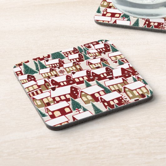 Weihnachtsbaum Xmas Dorf Schnee Pic Getränkeuntersetzer (Linke Seite)
