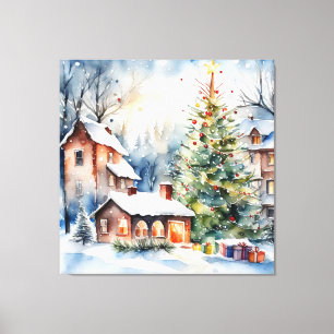 Weihnachtsbaum Xmas Dorf Schnee Pic Leinwanddruck