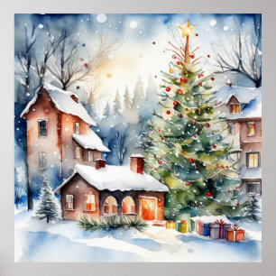 Weihnachtsbaum Xmas Dorf Schnee Pic Poster