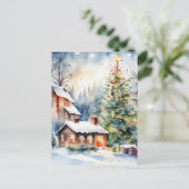 Weihnachtsbaum Xmas Dorf Schnee Pic Postkarte (Stehend Vorderseite)