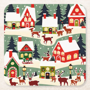 Weihnachtsbaum Xmas Dorf Schnee Pic Rechteckiger Pappuntersetzer