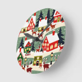 Weihnachtsbaum Xmas Dorf Schnee Pic Runde Wanduhr (Winkel)