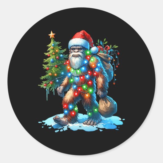 Weihnachtsbaum Xmas Sasquatch Runder Aufkleber (Vorderseite)