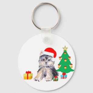 Weihnachtsbaum, Yorkshire-Welpe & Geschenke Schlüsselanhänger
