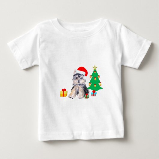 Weihnachtsbaum, Yorkshire Welpenhund & Geschenke Baby T-shirt (Vorderseite)