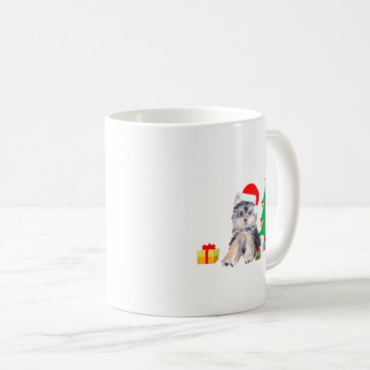 Weihnachtsbaum, Yorkshire Welpenhund & Geschenke Kaffeetasse (VorderseiteRechts)
