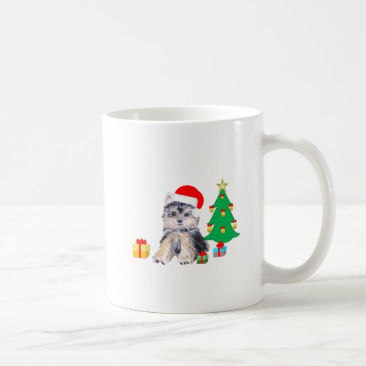 Weihnachtsbaum, Yorkshire Welpenhund & Geschenke Kaffeetasse (Rechts)