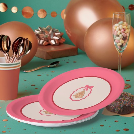 Weihnachtsbaum-Zingerbrot-Weihnachtsplatte Rosa Pappteller (Multi)