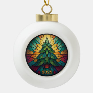 Weihnachtsbaumanhänger 2025 Faux-Buntglas-Effekt 1 Keramik Kugel-Ornament