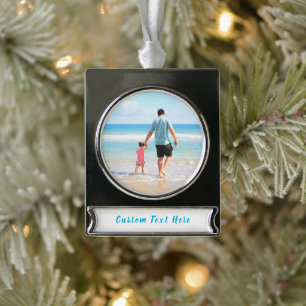 Weihnachtsbaumanhänger mit eigenem Text und Foto Banner-Ornament Silber