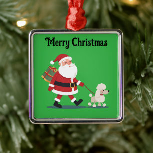 Weihnachtsbaumanhänger mit Santa und Pudel Ornament Aus Metall