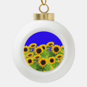 Weihnachtsbaumanhänger mit Sonnenblumen Keramik Kugel-Ornament