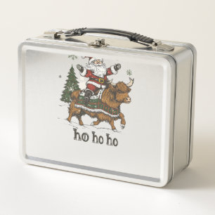 Weihnachtsbaumbeleuchtung der Frauen Santa Reitet Metall Brotdose