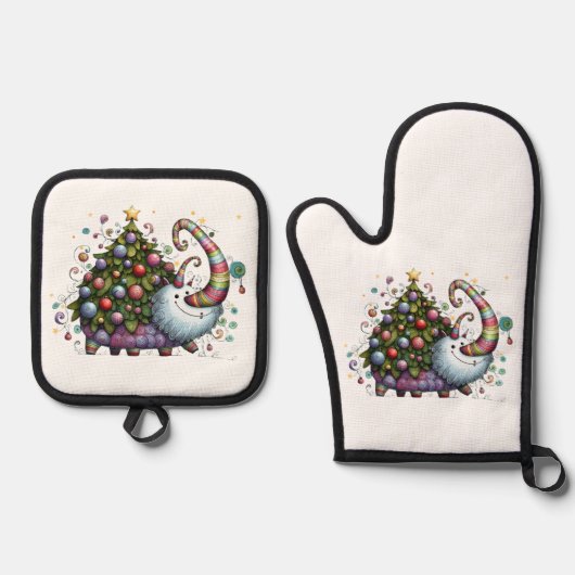 Weihnachtsbaumbestie Ofenhandschuh & Topflappen-Set (Vorderseite)
