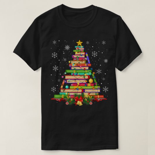 Weihnachtsbaumbibliothek Weihnachtslichter Treuebu T-Shirt (Design vorne)