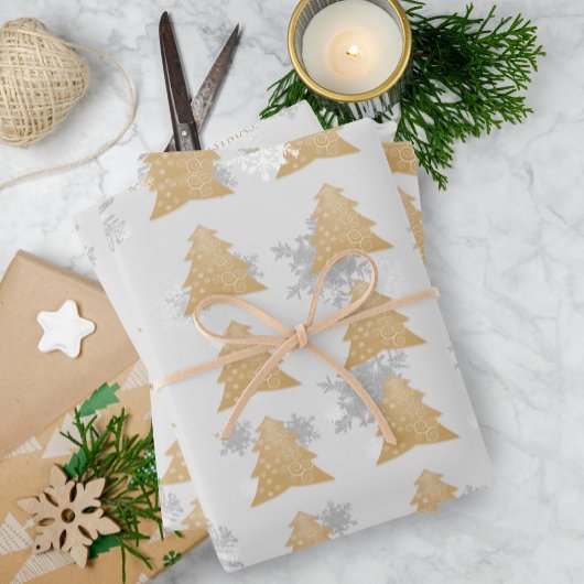 Weihnachtsbaumblättern für Gold Festivals Geschenkpapier Set