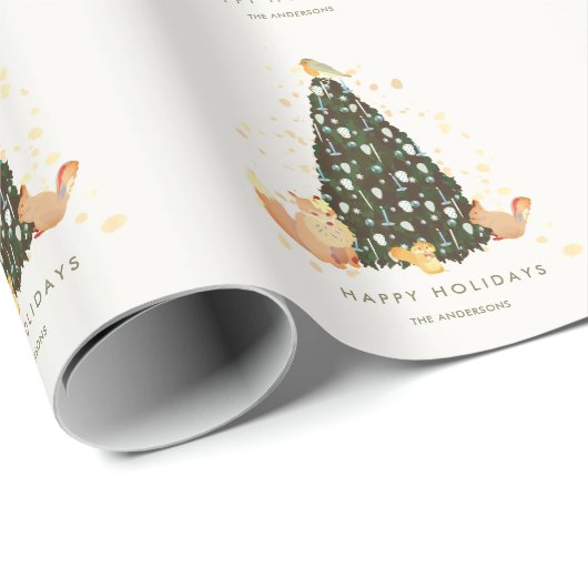 Weihnachtsbaumblätterpapier für Waldtiere Geschenkpapier (Rolleneckpunkt)