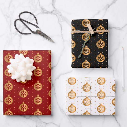 Weihnachtsbaumchen auf Rot, Schwarz und Weiß Geschenkpapier Set (Vorderseite)