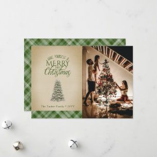 Weihnachtsbäumchen im Vintage Grün Karo-Muster Feiertagskarte