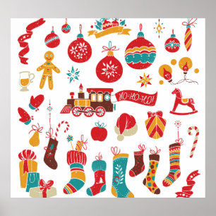 Weihnachtsbaumchen: Schneesicheres Vintages Set. Poster