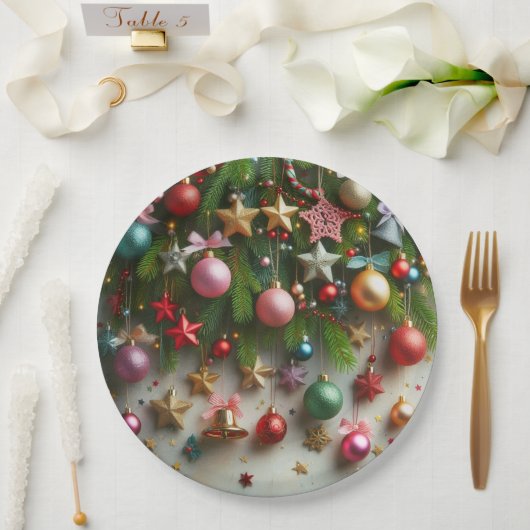 Weihnachtsbaumchen, Sterne und Glocken Pappteller (Hochzeit)