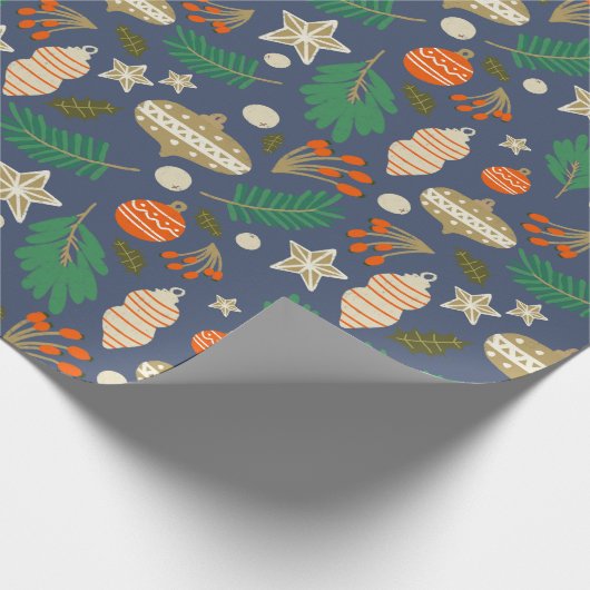 Weihnachtsbaumchen und Winterfolien Blau Geschenkpapier (Ecke)