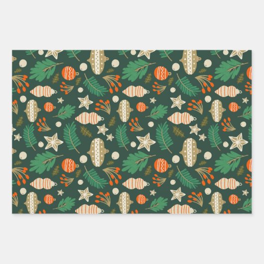 Weihnachtsbaumchen und Winterfolien grün Geschenkpapier Set (Vorderseite)
