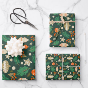 Weihnachtsbaumchen und Winterfolien grün Geschenkpapier Set