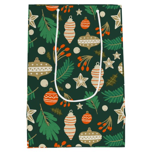 Weihnachtsbaumchen und Winterfolien grün Mittlere Geschenktüte (Rückseite)