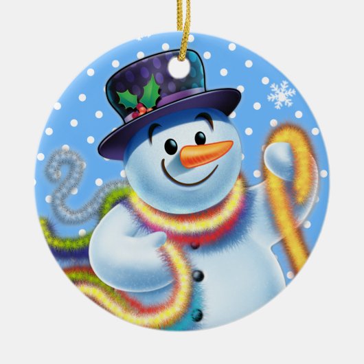 Weihnachtsbaumdekoration Snowman und Tinkel. Keramik Ornament (Vorne)