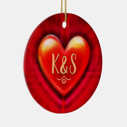 Weihnachtsbaumdekoration tiefrotes Herz. Keramik Ornament (Rechts)