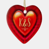 Weihnachtsbaumdekoration tiefrotes Herz. Keramik Ornament (Rechts)