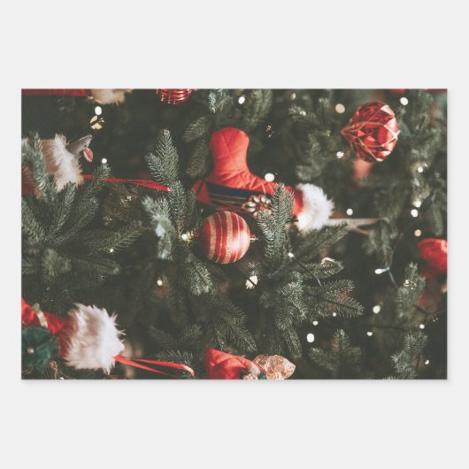 Weihnachtsbaumdekorationen Nahes Foto Geschenkpapier Set (Vorderseite)