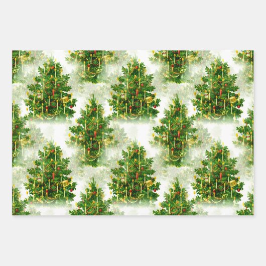 Weihnachtsbaumdekorationsmuster Geschenkpapier Set (Vorderseite)