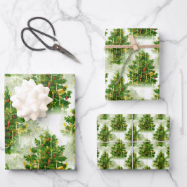 Weihnachtsbaumdekorationsmuster Geschenkpapier Set