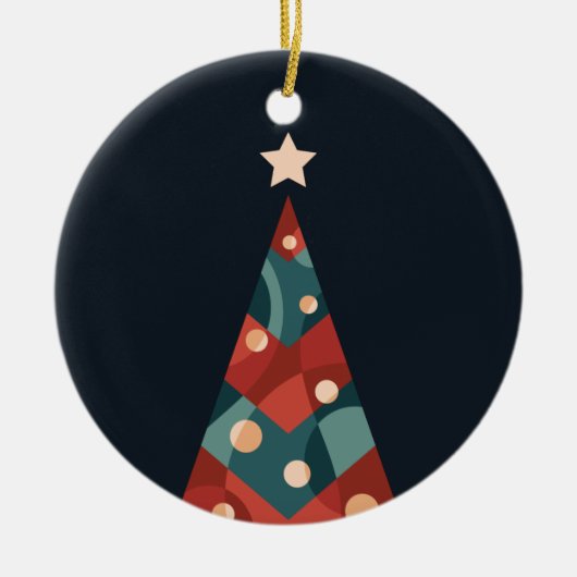 Weihnachtsbaumdesign, abstraktes Retro in Rot Keramik Ornament (Vorne)