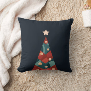 Weihnachtsbaumdesign, abstraktes Retro in Rot Kissen