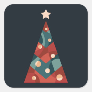 Weihnachtsbaumdesign, abstraktes Retro in Rot Quadratischer Aufkleber