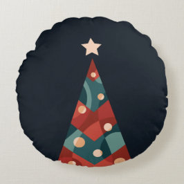 Weihnachtsbaumdesign, abstraktes Retro in Rot Rundes Kissen